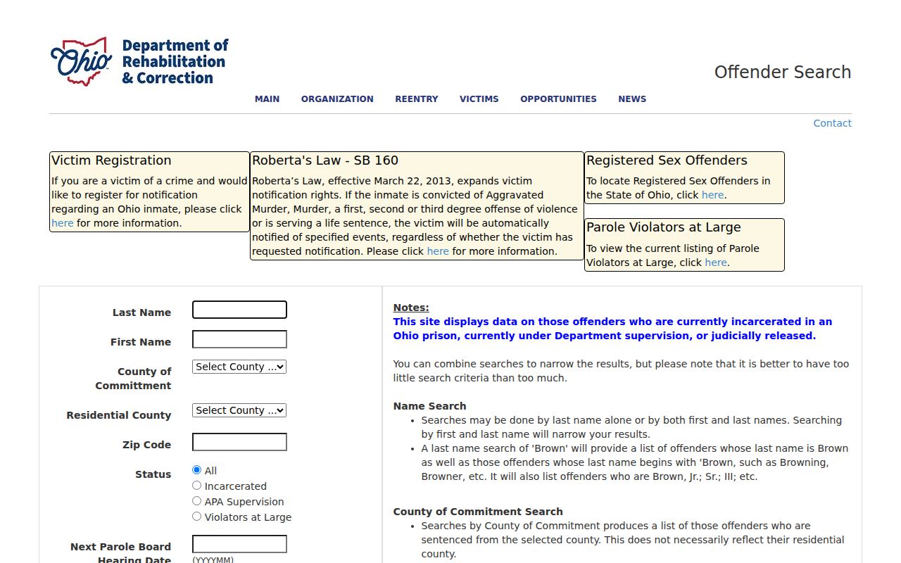 Cuyahoga residents directory Ohio offender search fields