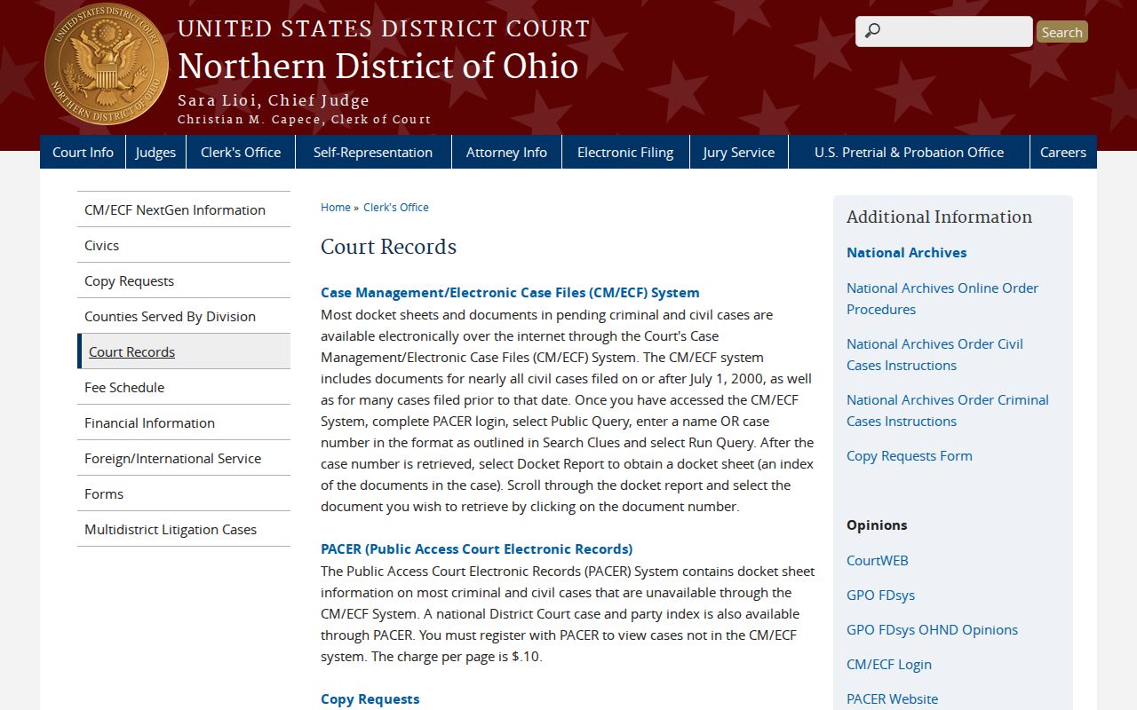 Cuyahoga County neighbors reference for Northern District of Ohio court records