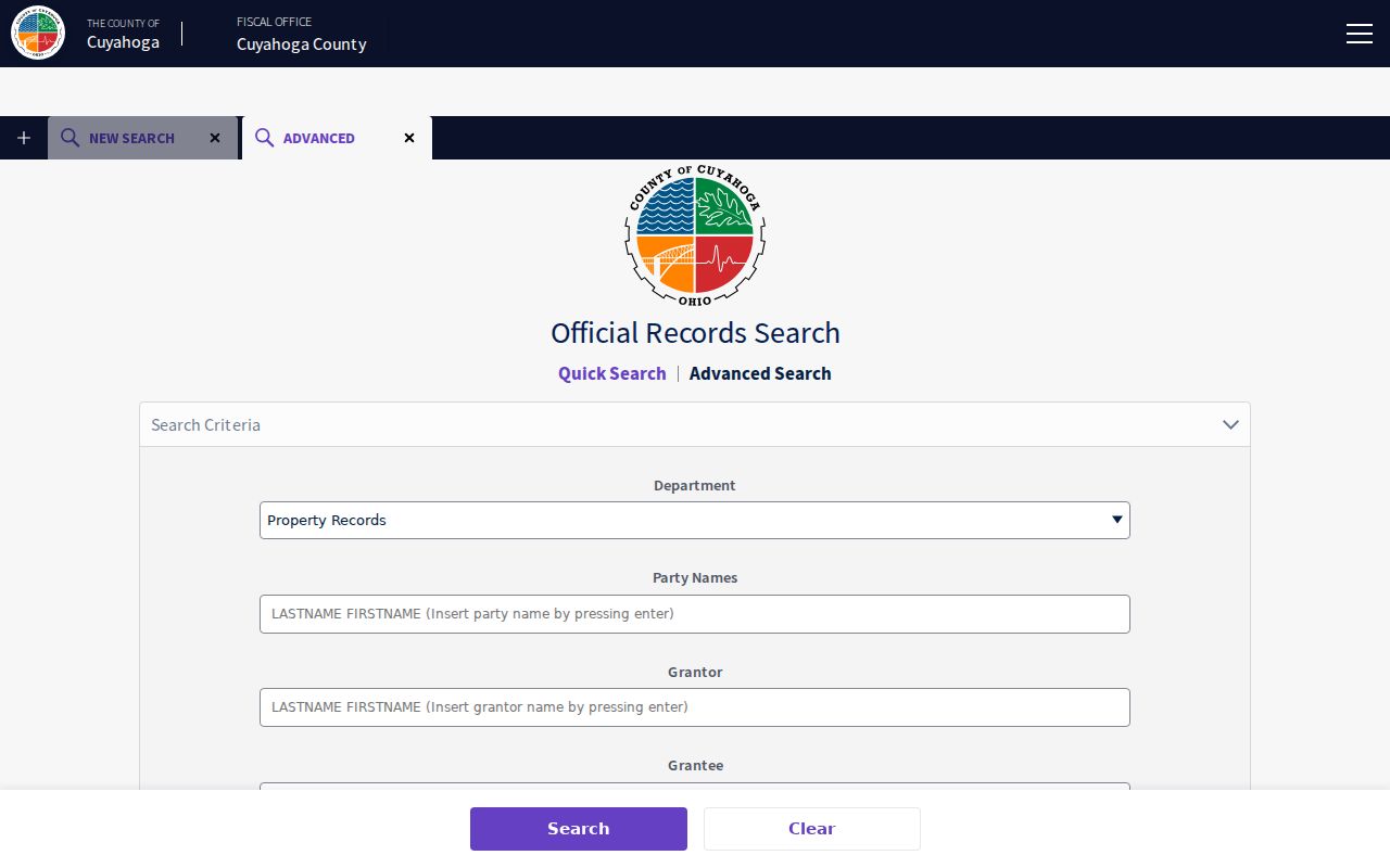 Cuyahoga County street directory recorder advanced search controls
