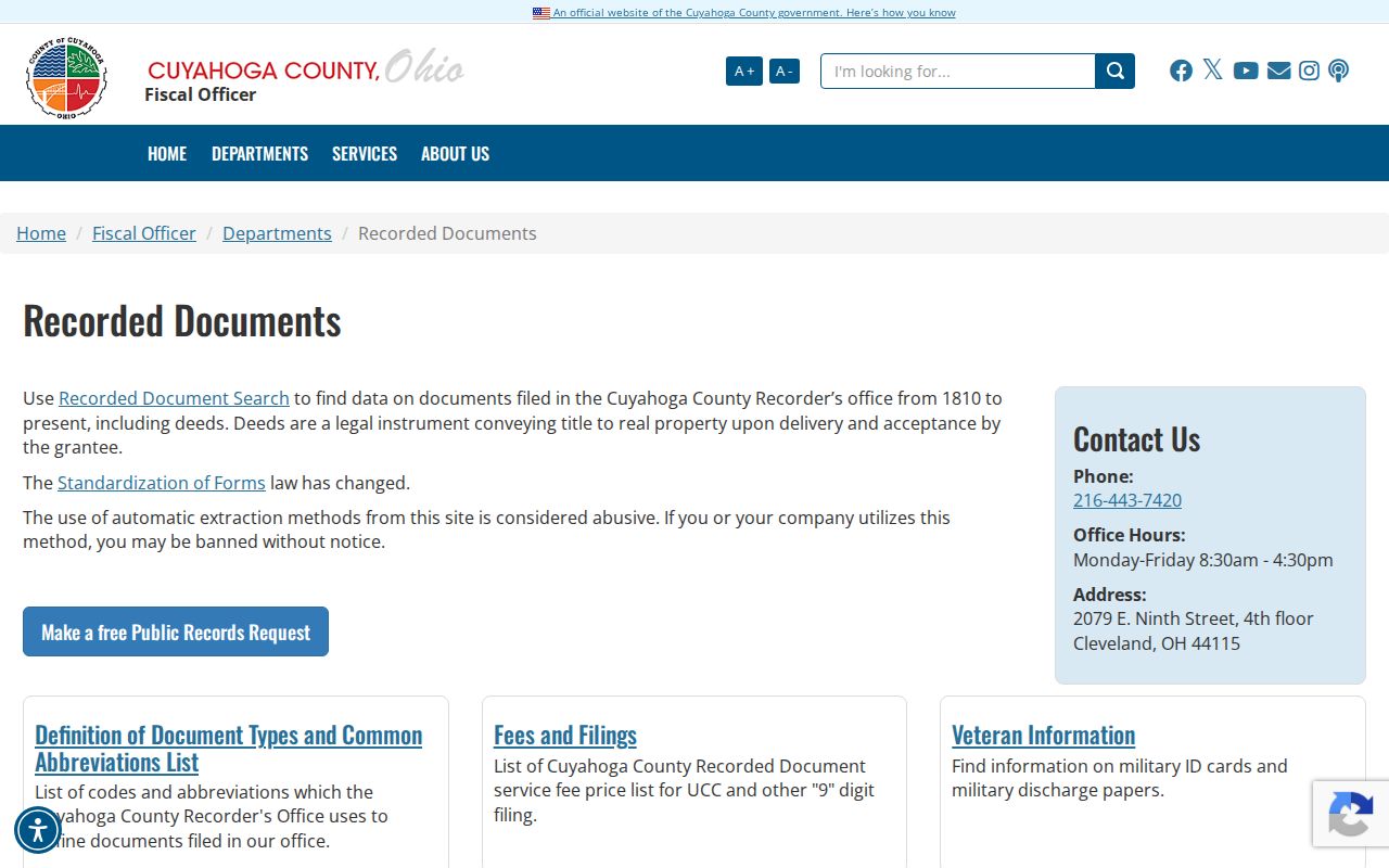 Cuyahoga County street directory recorded documents department